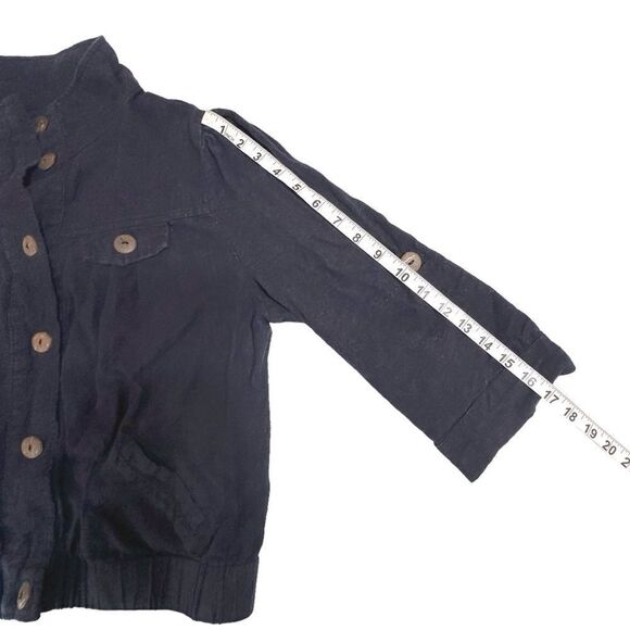 Mine Blue Cotton Linen Blend Cropped 3/4 roll sleeve jacket Size Junior Large - Picture 9 of 12